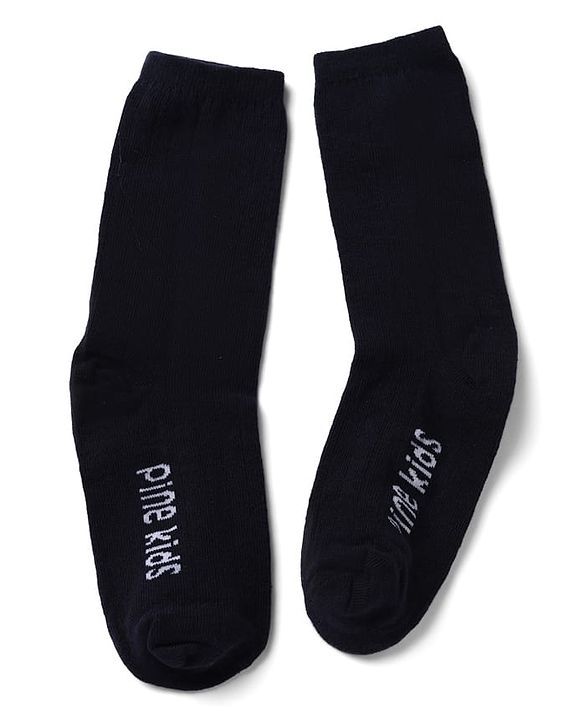 Pine Kids Cotton Mix Below Mid-Calf Length Socks with Pine Kids Text & Lace Detailing in Blue & Black Pack of 3