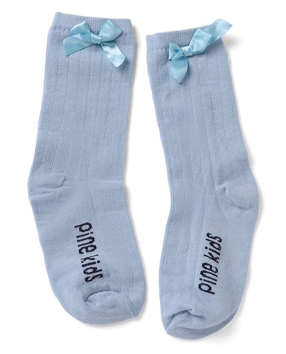 Pine Kids Cotton Mix Below Mid-Calf Length Socks with Pine Kids Text & Lace Detailing in Blue & Black Pack of 3