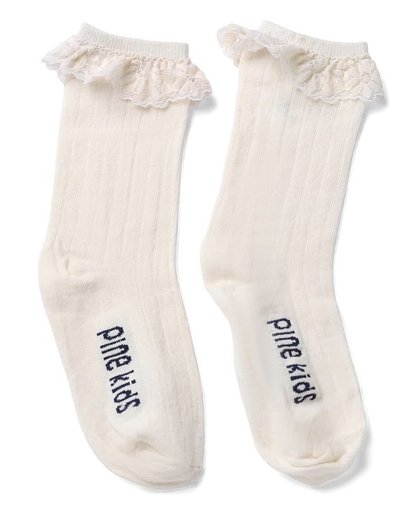 Pine Kids Cotton Mix Below Mid-Calf Length Socks with Pine Kids Text & Lace Detailing in Blue & Black Pack of 3