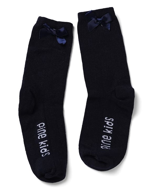 Pine Kids Cotton Mix Below Mid-Calf Length Socks with Pine Kids Text & Lace Detailing in Blue & Black Pack of 3