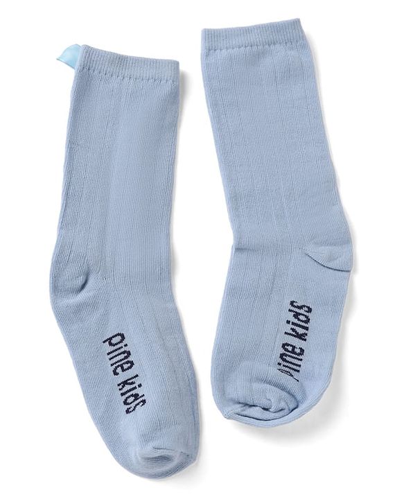 Pine Kids Cotton Mix Below Mid-Calf Length Socks with Pine Kids Text & Lace Detailing in Blue & Black Pack of 3
