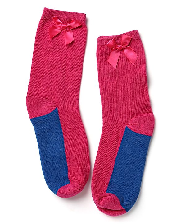 Pine Kids Cotton Knit Mid Calf Length Socks With Bow Applique Pack of 2 - Light Pink & Red