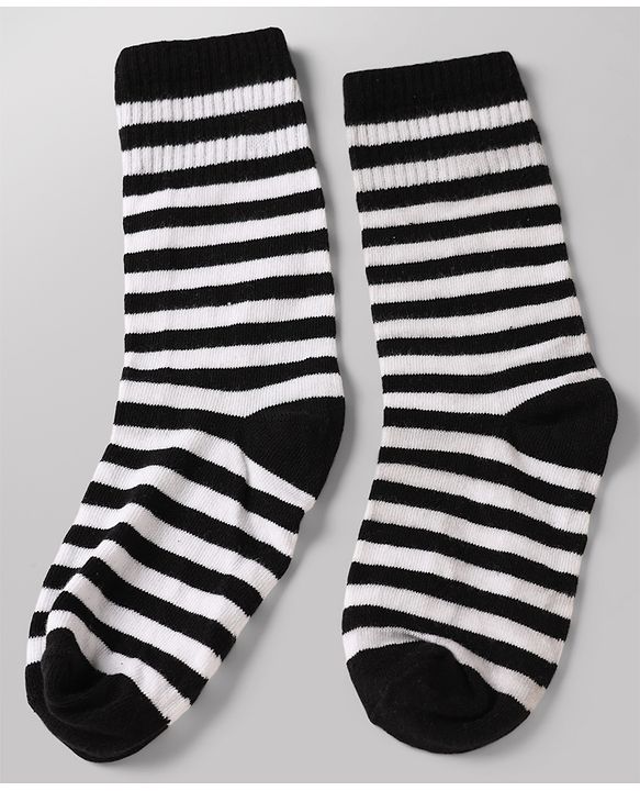 Pine Kids Cotton Knit Ankle Length Striped Socks Set Of 3 - White & Black