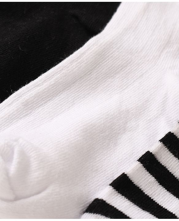 Pine Kids Cotton Knit Ankle Length Striped Socks Set Of 3 - White & Black