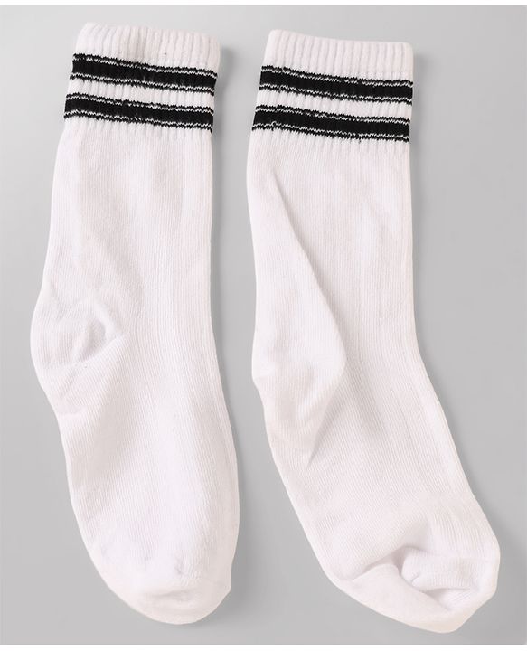 Pine Kids Cotton Knit Ankle Length Striped Socks Set Of 3 - White & Black
