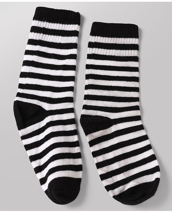 Pine Kids Cotton Knit Ankle Length Striped Socks Set Of 3 - White & Black