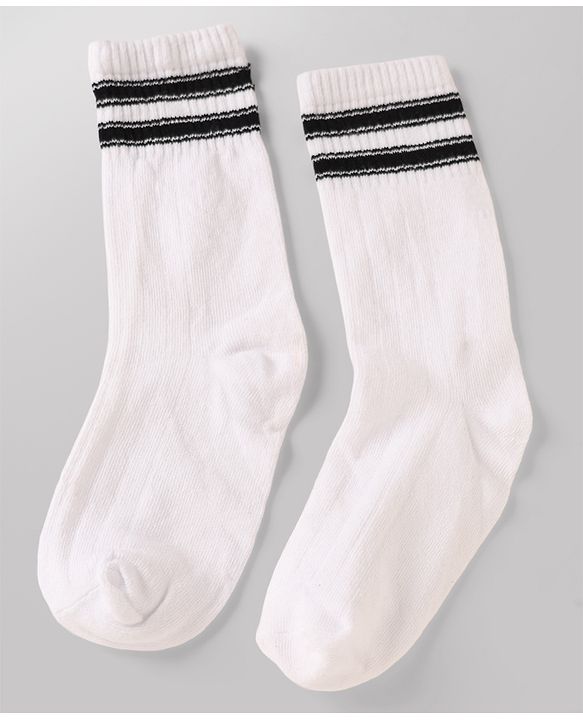 Pine Kids Cotton Knit Ankle Length Striped Socks Set Of 3 - White & Black