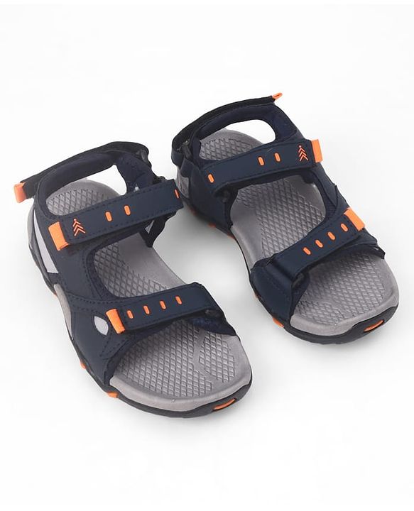 Pine Kids PU Velcro Closure Sandals with Logo Print - Blue
