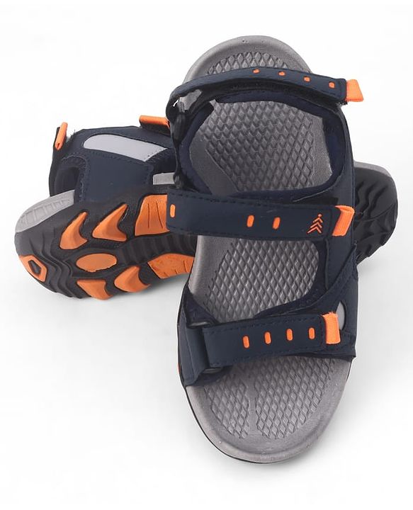 Pine Kids PU Velcro Closure Sandals with Logo Print - Blue