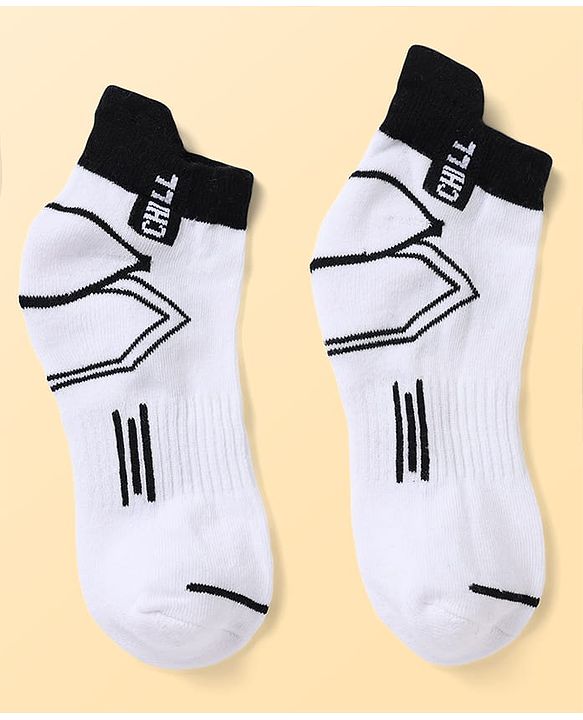 Pine Kids Knit Ankle Length Socks Chill Play & Fun Text in White Pack of 3