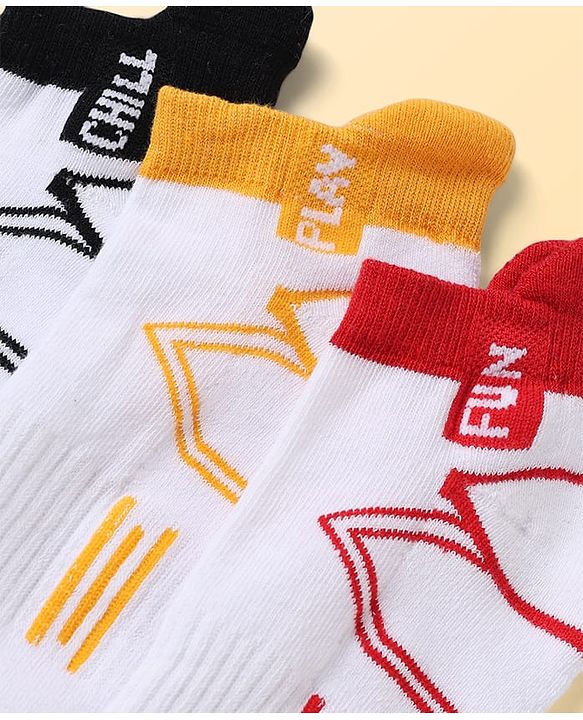 Pine Kids Knit Ankle Length Socks Chill Play & Fun Text in White Pack of 3