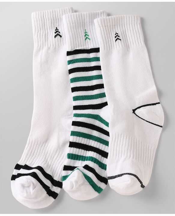Pine Kids Cotton Knit Ankle Length Striped Socks Set Of 3 - White & Black