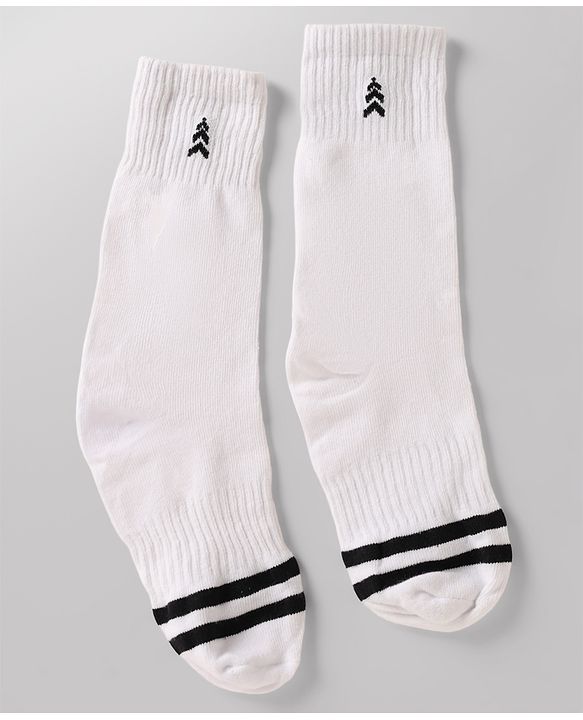 Pine Kids Cotton Knit Ankle Length Striped Socks Set Of 3 - White & Black