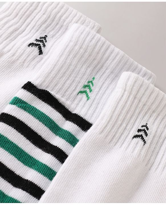 Pine Kids Cotton Knit Ankle Length Striped Socks Set Of 3 - White & Black