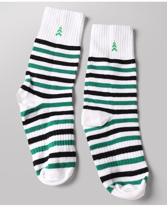 Pine Kids Cotton Knit Ankle Length Striped Socks Set Of 3 - White & Black