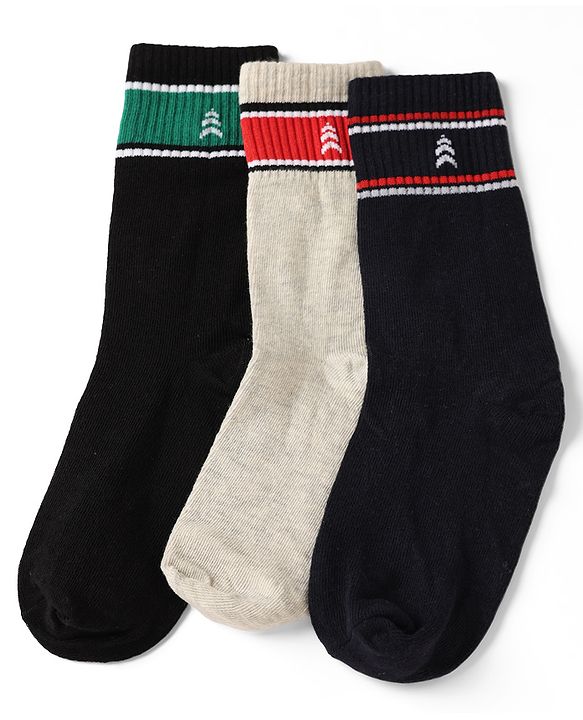 Pine Kids Cotton Knit Ankle Length Socks Set Of 3 - Black & White