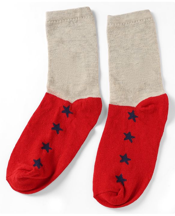 Pine Kids Cotton Knit Ankle Length Striped Socks With Star Print Set Of 5 - Black, Red & Grey