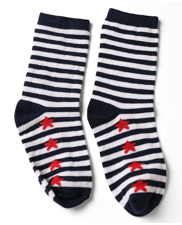 Pine Kids Cotton Knit Ankle Length Striped Socks With Star Print Set Of 5 - Black, Red & Grey