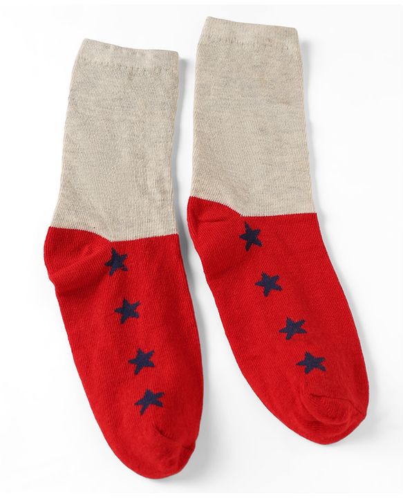 Pine Kids Cotton Knit Ankle Length Striped Socks With Star Print Set Of 5 - Black, Red & Grey