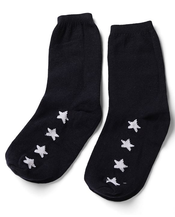 Pine Kids Cotton Knit Ankle Length Striped Socks With Star Print Set Of 5 - Black, Red & Grey
