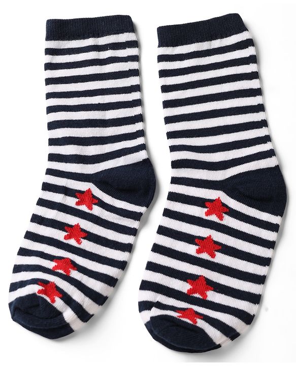 Pine Kids Cotton Knit Ankle Length Striped Socks With Star Print Set Of 5 - Black, Red & Grey