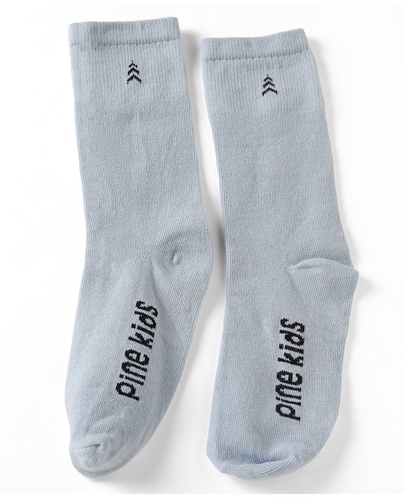 Pine Kids Cotton Knit Below Knee Length Socks With Logo Design Set Of 3 - Black, Grey & Cream