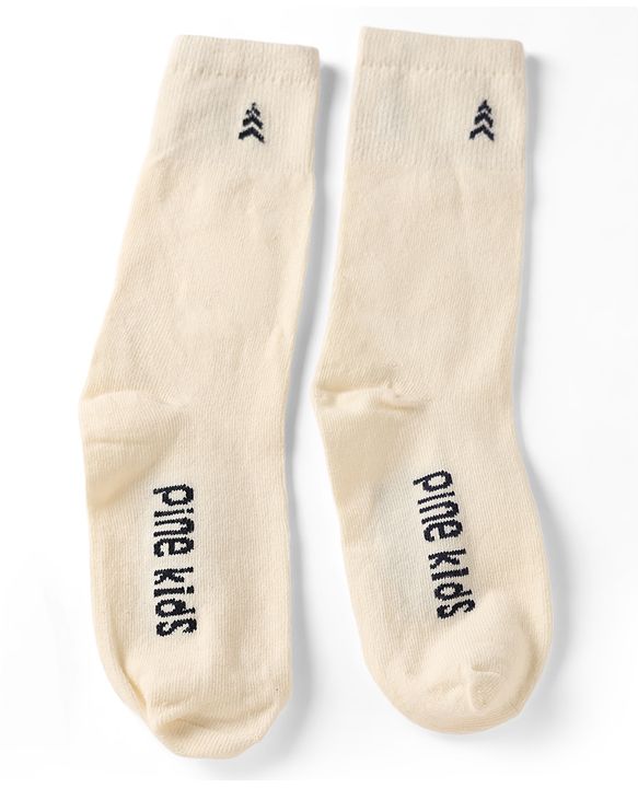 Pine Kids Cotton Knit Below Knee Length Socks With Logo Design Set Of 3 - Black, Grey & Cream