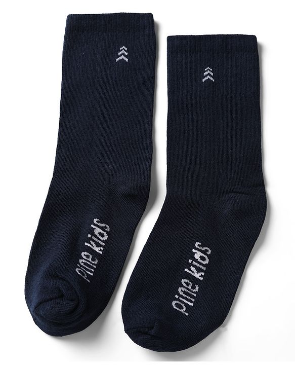 Pine Kids Cotton Knit Below Knee Length Socks With Logo Design Set Of 3 - Black, Grey & Cream