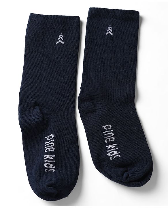 Pine Kids Cotton Knit Below Knee Length Socks With Logo Design Set Of 3 - Black, Grey & Cream