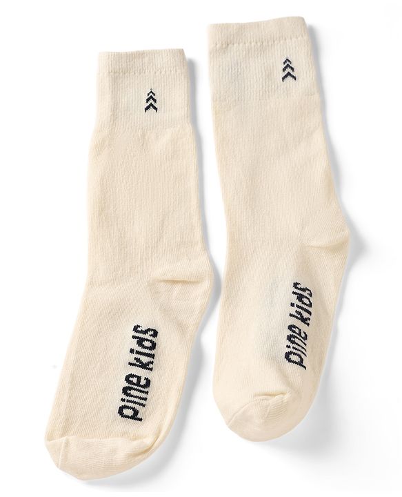 Pine Kids Cotton Knit Below Knee Length Socks With Logo Design Set Of 3 - Black, Grey & Cream
