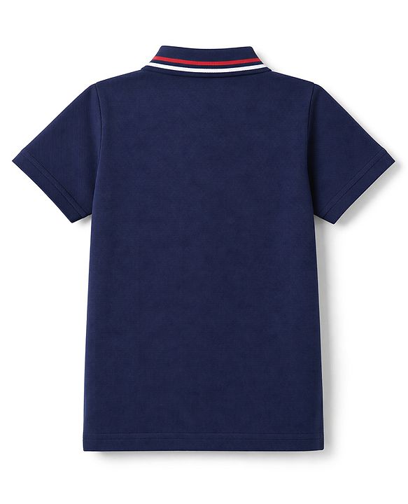 Babyhug 100% Cotton Knit Half Sleeves Polo T-Shirt with Tiger Squad Print - Navy Blue