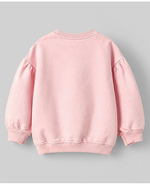 Babyhug 100% Cotton Terry Knit Full Sleeves Sweatshirt and Jogger with Lace Bow Applique - Pink