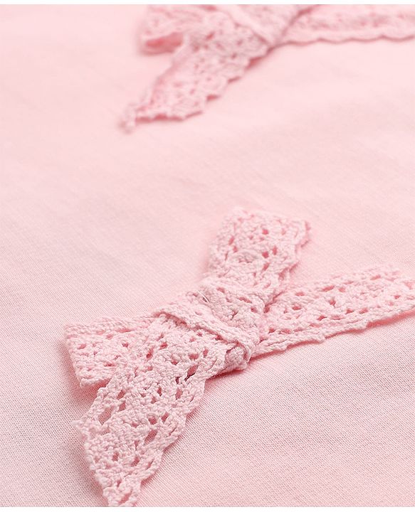Babyhug 100% Cotton Terry Knit Full Sleeves Sweatshirt and Jogger with Lace Bow Applique - Pink