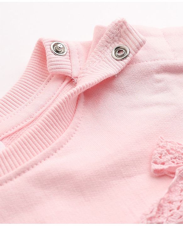 Babyhug 100% Cotton Terry Knit Full Sleeves Sweatshirt and Jogger with Lace Bow Applique - Pink