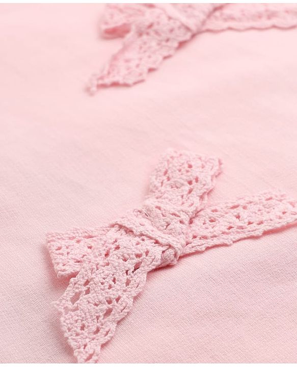 Babyhug 100% Cotton Terry Knit Full Sleeves Sweatshirt and Jogger with Lace Bow Applique - Pink