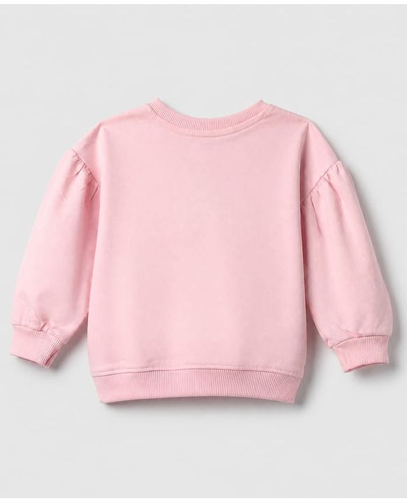 Babyhug 100% Cotton Terry Knit Full Sleeves Sweatshirt and Jogger with Lace Bow Applique - Pink