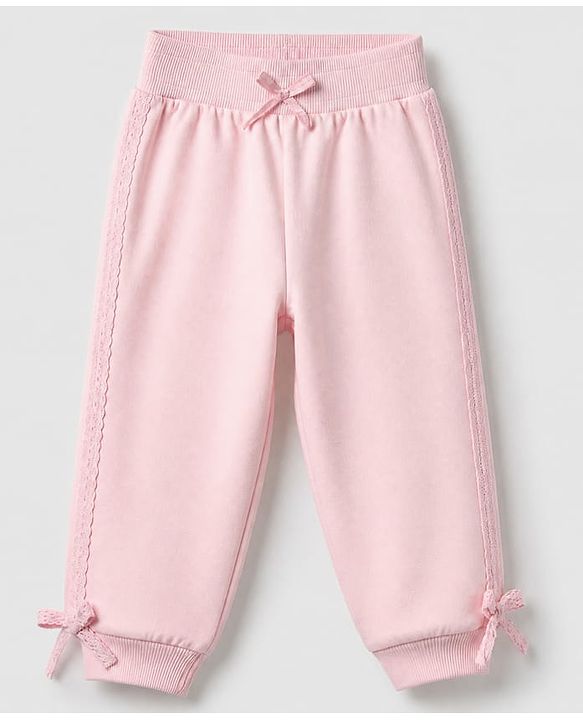 Babyhug 100% Cotton Terry Knit Full Sleeves Sweatshirt and Jogger with Lace Bow Applique - Pink