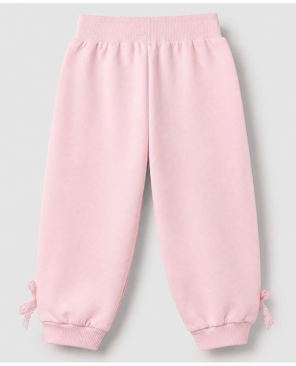 Babyhug 100% Cotton Terry Knit Full Sleeves Sweatshirt and Jogger with Lace Bow Applique - Pink