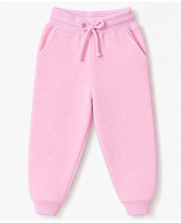Babyhug 100% Cotton Terry Knit Full Sleeves Frill Detailing With Bow Embroidery Top and Jogger - Pink
