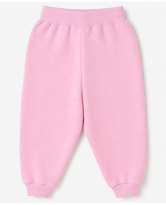 Babyhug 100% Cotton Terry Knit Full Sleeves Frill Detailing With Bow Embroidery Top and Jogger - Pink