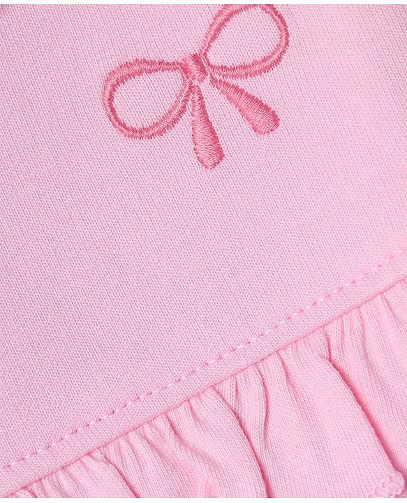Babyhug 100% Cotton Terry Knit Full Sleeves Frill Detailing With Bow Embroidery Top and Jogger - Pink