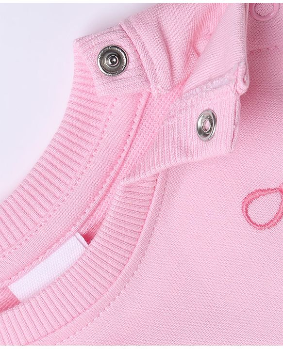 Babyhug 100% Cotton Terry Knit Full Sleeves Frill Detailing With Bow Embroidery Top and Jogger - Pink
