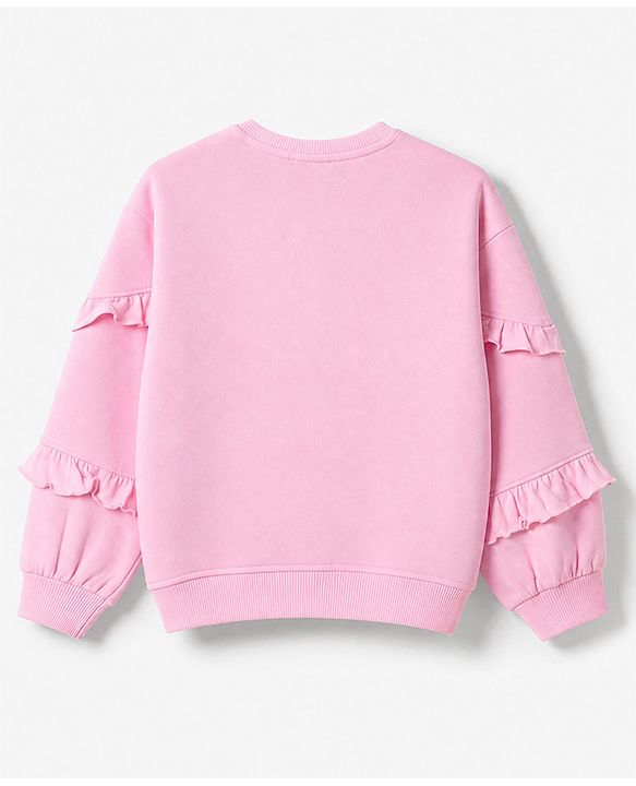 Babyhug 100% Cotton Terry Knit Full Sleeves Frill Detailing With Bow Embroidery Top and Jogger - Pink