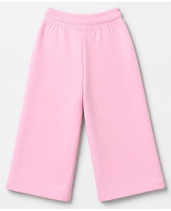 Babyhug 100% Cotton Terry Knit Full Sleeves Top & Pant Set With Floral Embroidery & Text Print - Pink