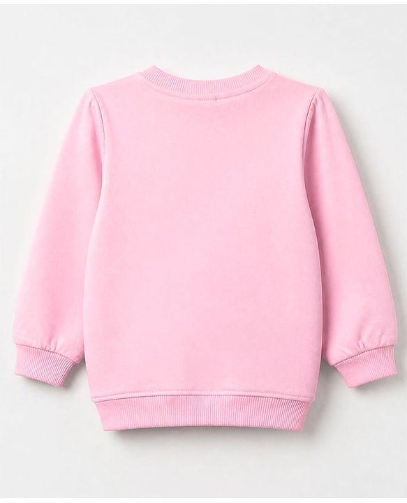 Babyhug 100% Cotton Terry Knit Full Sleeves Top & Pant Set With Floral Embroidery & Text Print - Pink