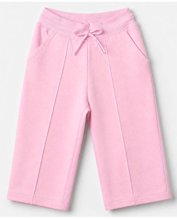 Babyhug 100% Cotton Terry Knit Full Sleeves Top & Pant Set With Floral Embroidery & Text Print - Pink