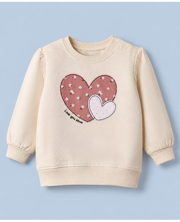 Babyhug Terry Knit Full Sleeves Top & Leggings Set With Heart Print - White & Brown