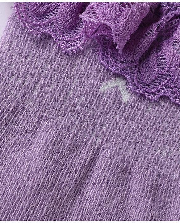 Pine Kids Cotton Nylon Spandex Mid-Calf Length Socks with Frill Detail & Pine Kids Text Pack of 2 - Purple Peach
