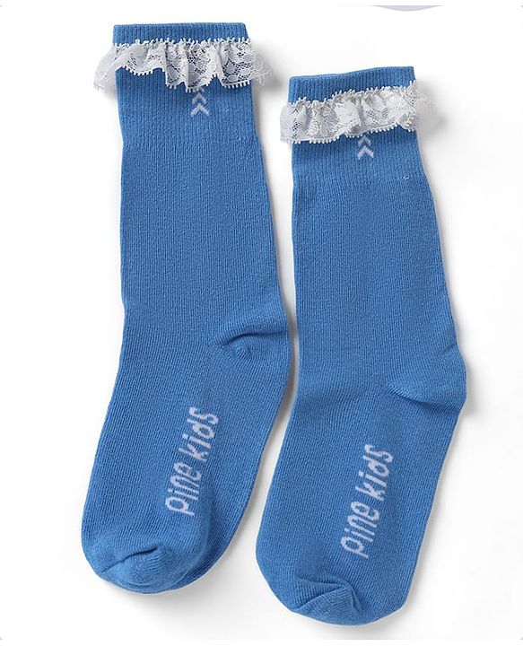 Pine Kids Cotton Nylon Spandex Mid-Calf Length Socks with Frill Detail & Pine Kids Text Pack of 3 - Red Blue Yelllow