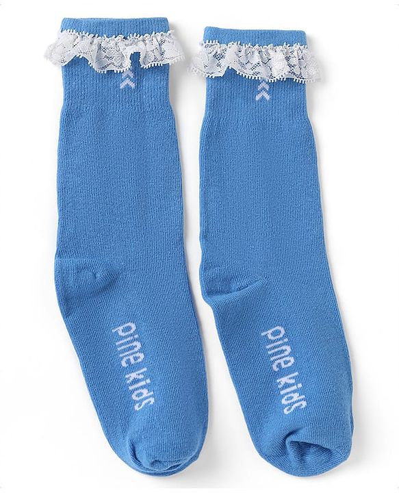 Pine Kids Cotton Nylon Spandex Mid-Calf Length Socks with Frill Detail & Pine Kids Text Pack of 3 - Red Blue Yelllow